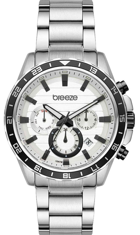 BREEZE 612462.1 Chronium Dual Time Stainless Steel Bracelet