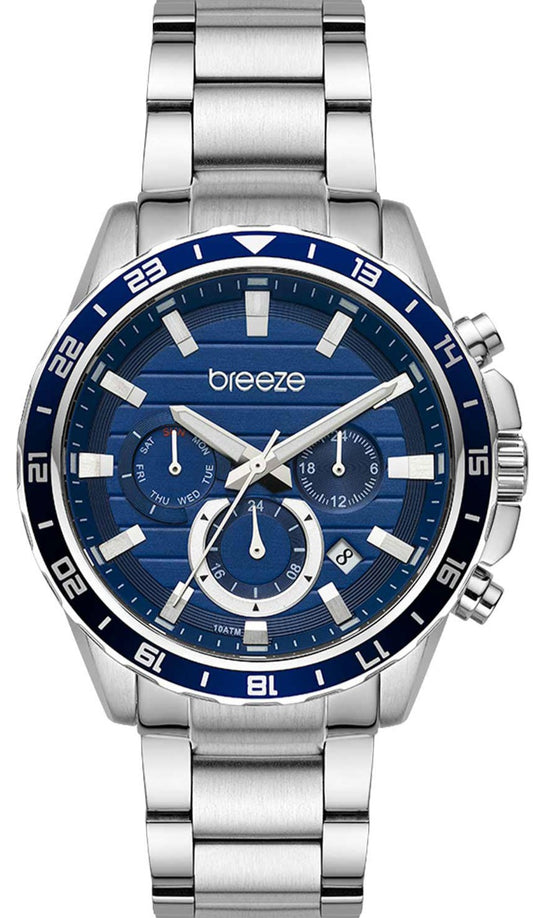 BREEZE 612462.3 Chronium Dual Time Stainless Steel Bracelet