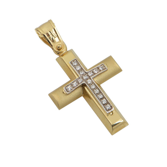 Σταυρός STA615 Βαφτιστικός Χρυσός 14ct με Ζιργκόν