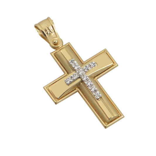 Σταυρός STA617 Βαφτιστικός Χρυσός 14ct με Ζιργκόν