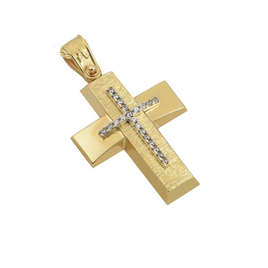 Σταυρός STA640 Βαφτιστικός Χρυσός 14ct με Ζιργκόν