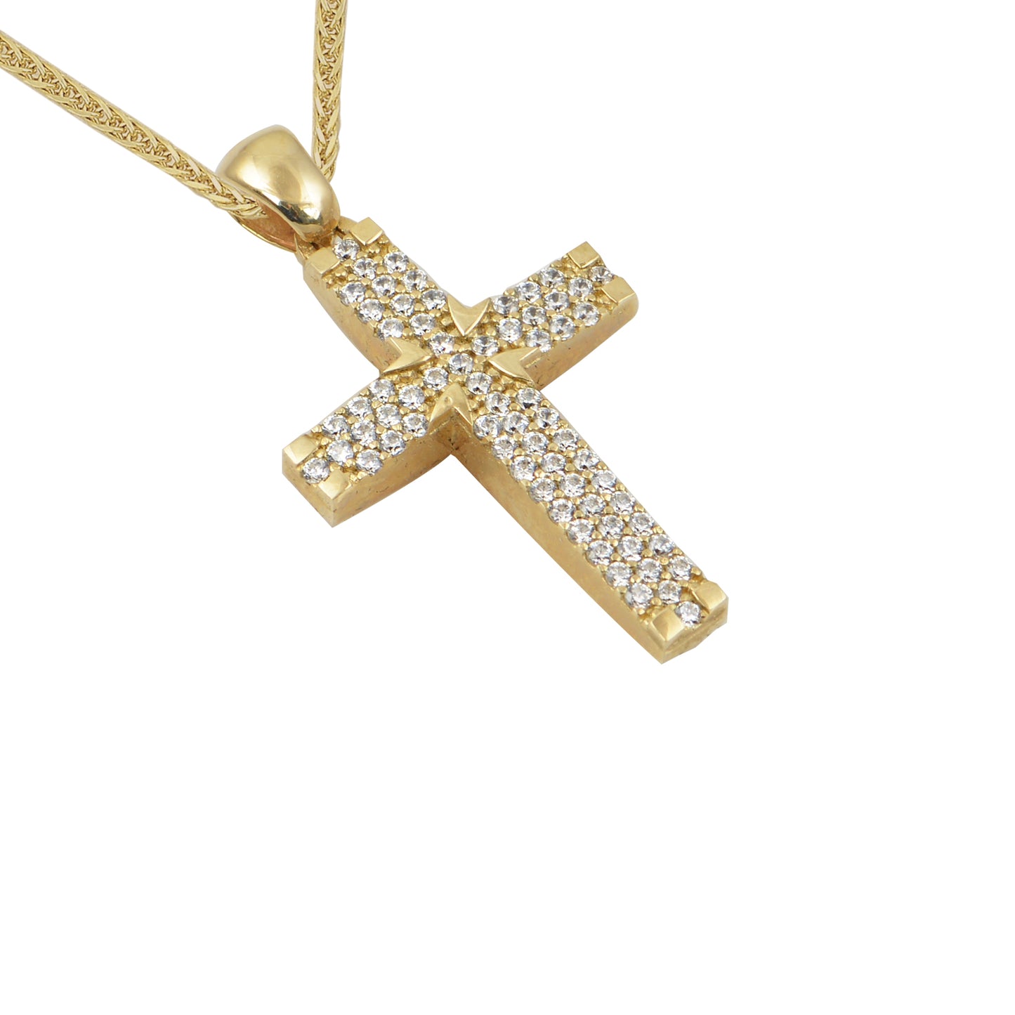 Σταυρός STA646 Βαφτιστικός Χρυσός 14ct με Ζιργκόν Διπλής Όψης