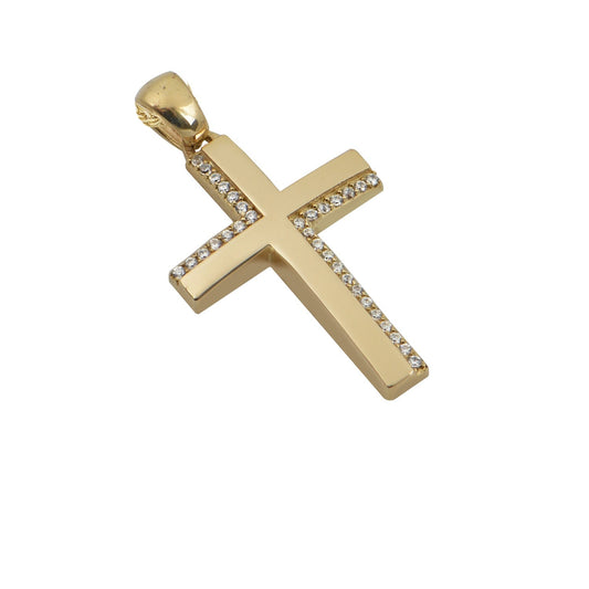 Σταυρός STA647 Βαφτιστικός Χρυσός 14ct με Ζιργκόν Διπλής Όψης