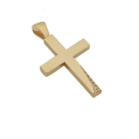 Σταυρός STA650 Βαφτιστικός Χρυσός 14ct με Ζιργκόν Διπλής Όψης