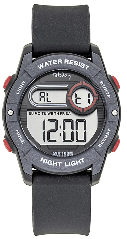 TEKDAY 654910 Digital Black Silicone Strap