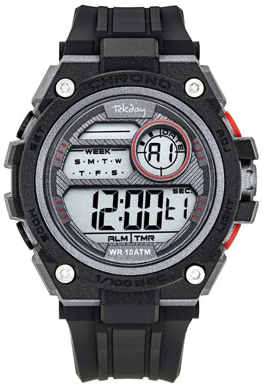 TEKDAY 656189 Digital Black Rubber Strap