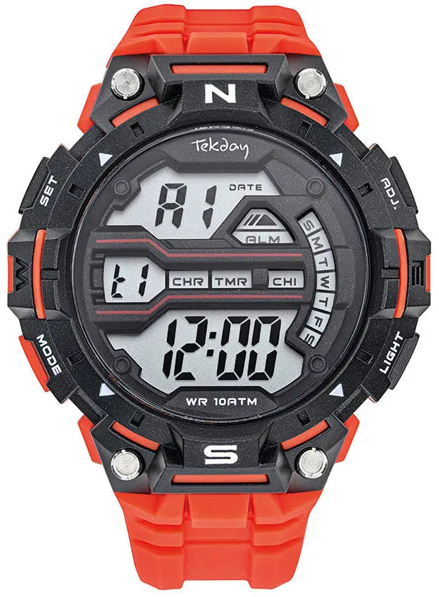 TEKDAY 656208 Digital Orange Plastic Strap Tekday