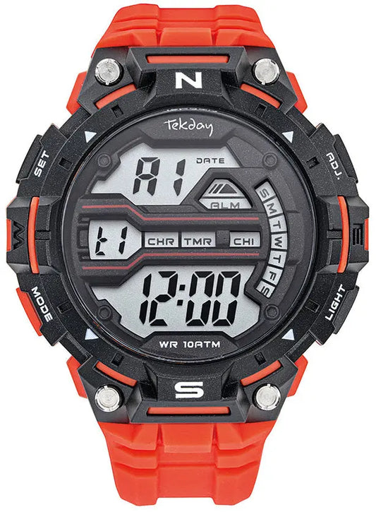 TEKDAY 656208 Digital Orange Plastic Strap Tekday
