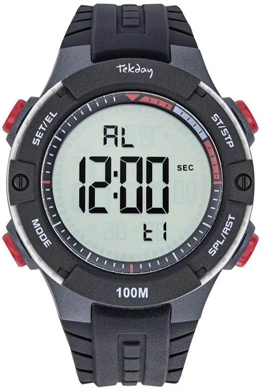 TEKDAY 656225 Digital Black Rubber Strap