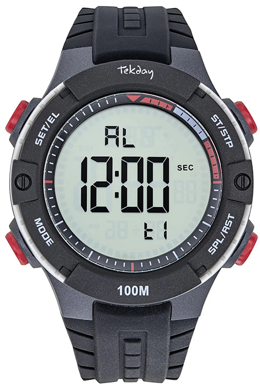 TEKDAY 656225 Digital Black Rubber Strap Tekday
