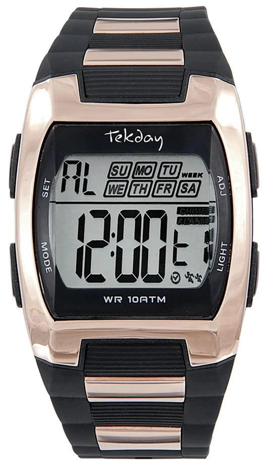 TEKDAY 656238 Digital Black-Rose Gold Rubber Strap