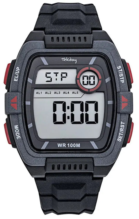TEKDAY 656245 Digital Black Rubber Strap