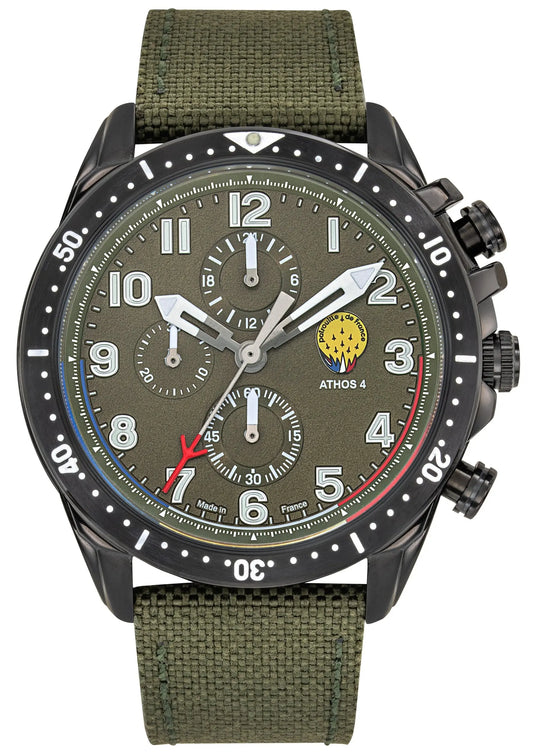 Patrouille De France 668134 Athos 4 Chronograph Khaki Leather Strap