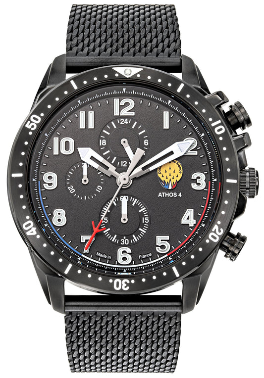 Patrouille De France 668135 Athos 4 Chronograph Black Stainless Steel Bracelet