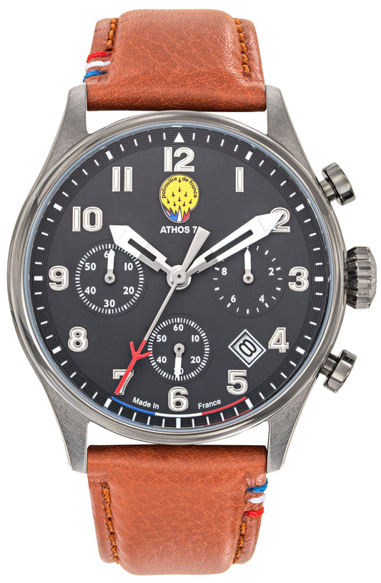 Patrouille De France 668138 Athos 7 Chronograph Brown Leather Strap