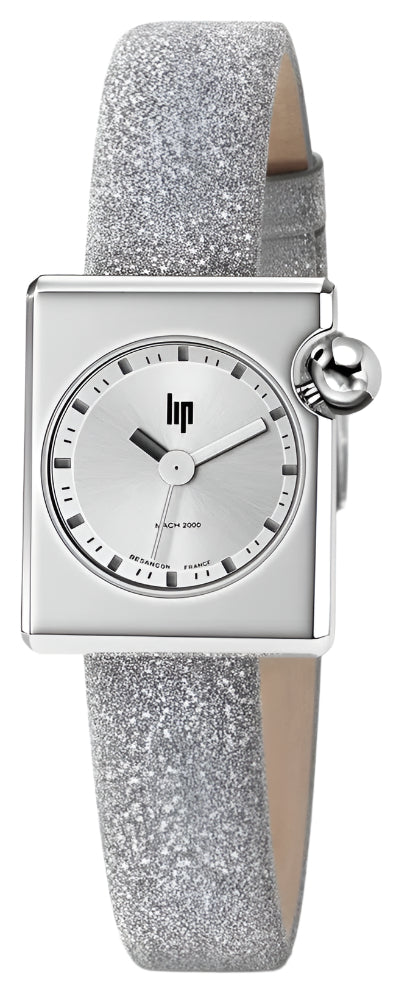 LIP 671176 Mach 2000 Mini Square Silver Leather Strap
