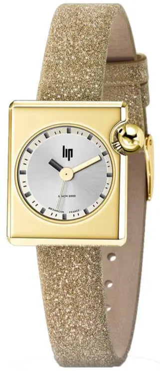 LIP 671179 Mach 2000 Mini Square Gold Leather Strap