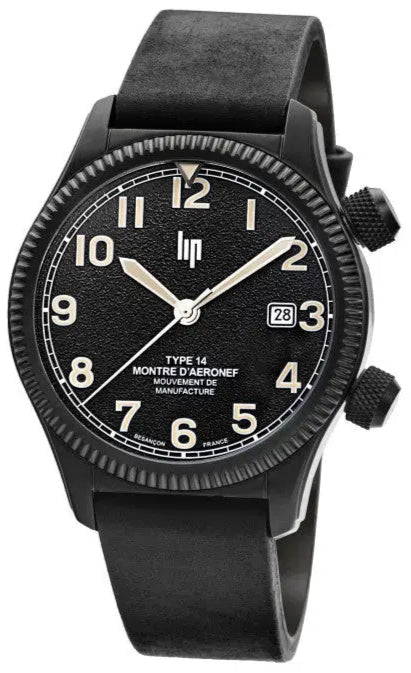 LIP 676031 Type 14 Automatic Black Leather Strap