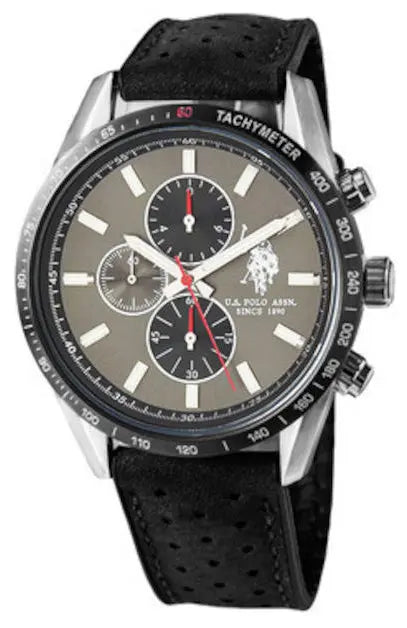 U.S. POLO USP7037ST Denver Chronograph Black Leather Strap