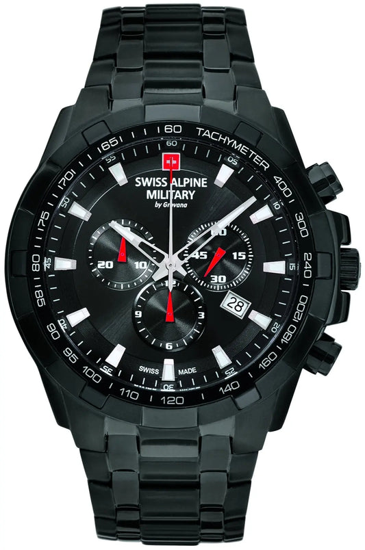SWISS ALPINE MILITARY SAM7043.9177 Star Fighter Chronograph Black Stainless Steel Bracelet