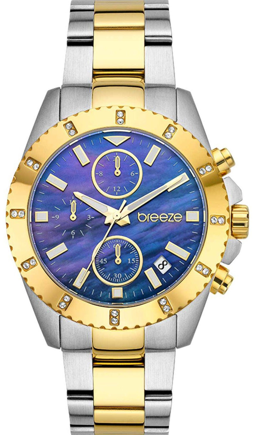 BREEZE 712461.3 Obsession Swarovski Chronograph Two Tone Stainless Steel Bracelet