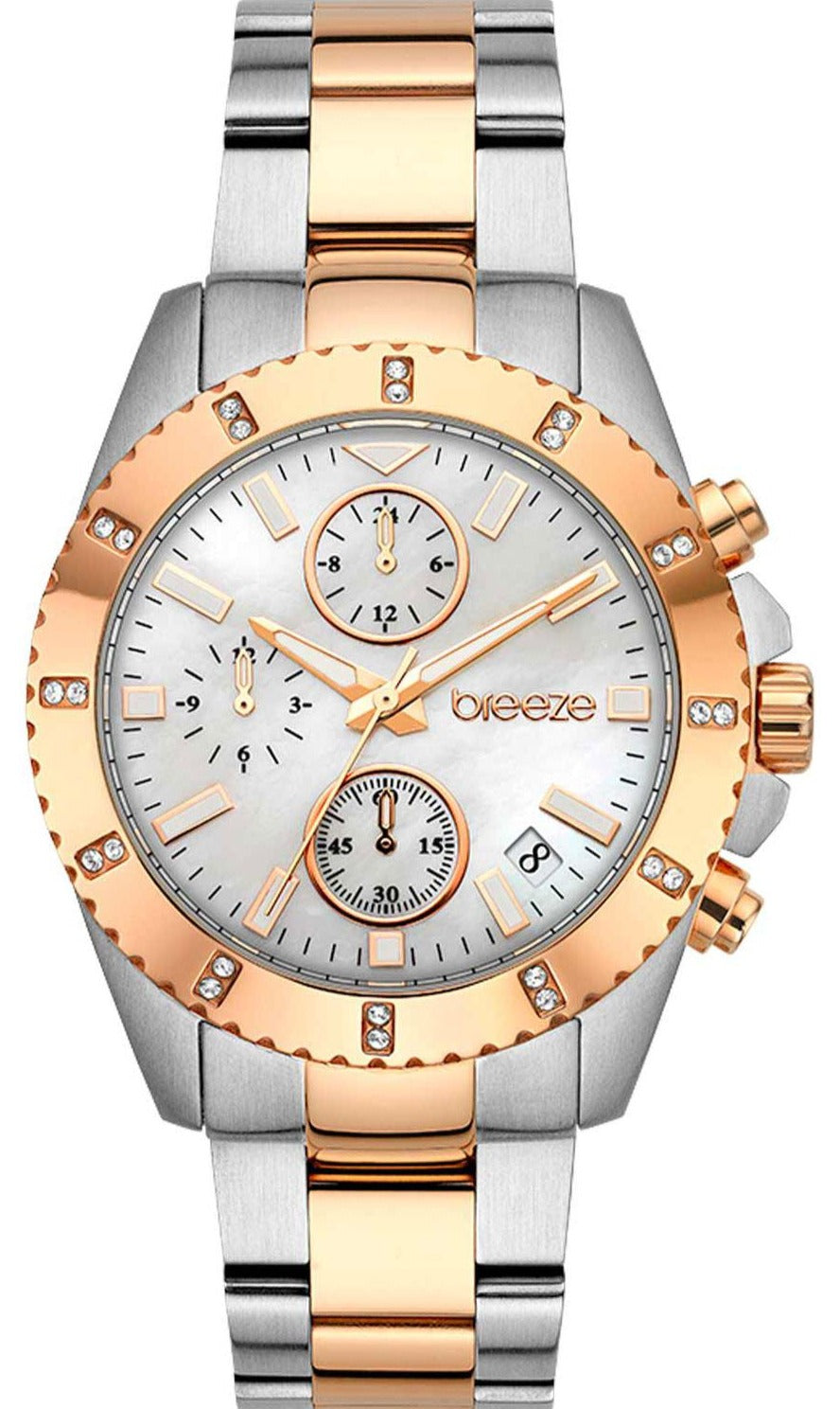 BREEZE 712461.5 Obsession Swarovski Chronograph Two Tone Stainless Steel Bracelet