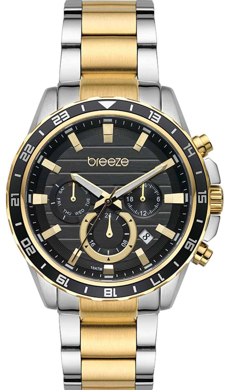 BREEZE 712462.2 Chronium Dual Time Two Tone Stainless Steel Bracelet