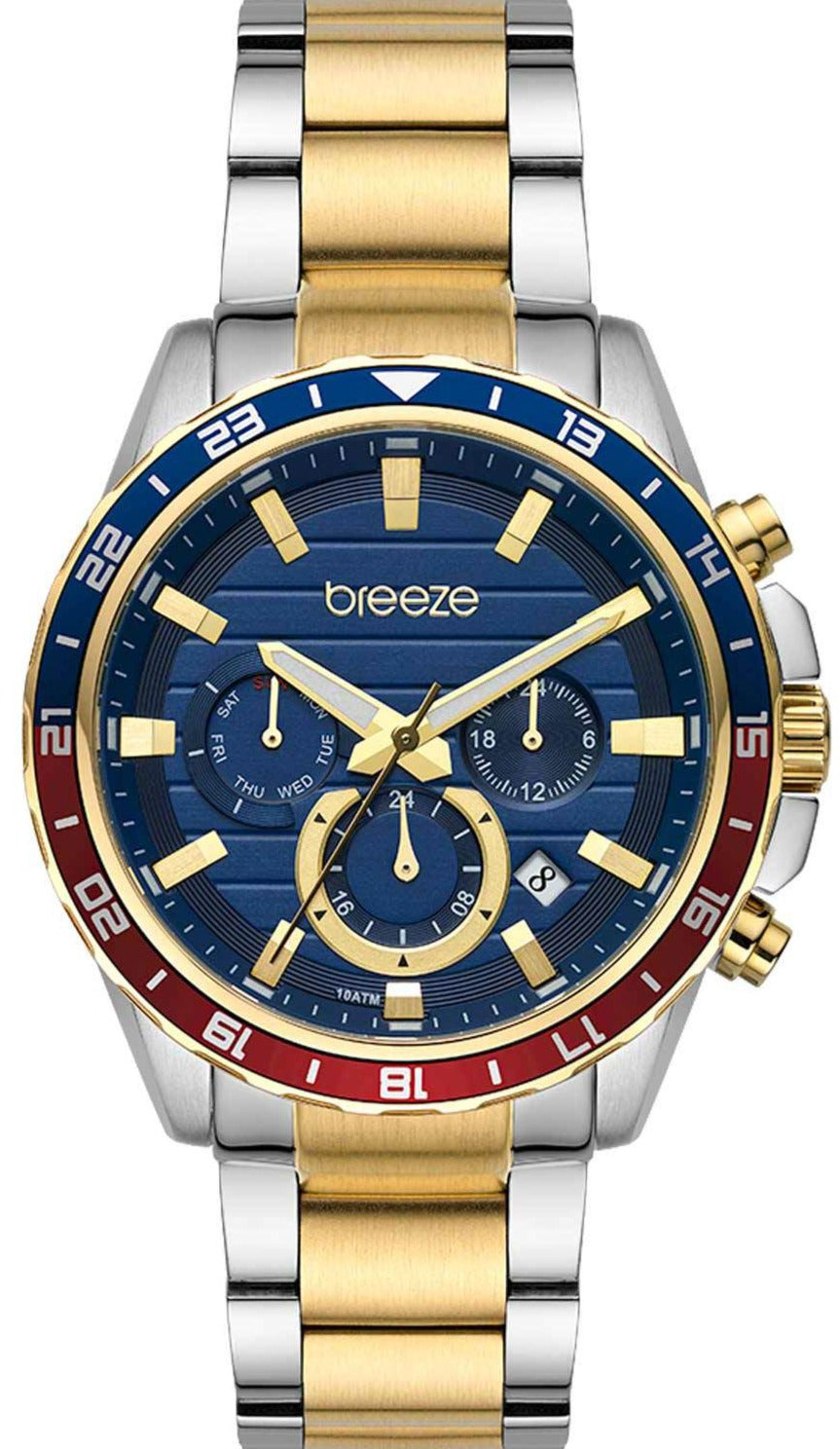 BREEZE 712462.3 Chronium Dual Time Two Tone Stainless Steel Bracelet