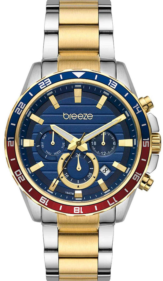 BREEZE 712462.3 Chronium Dual Time Two Tone Stainless Steel Bracelet