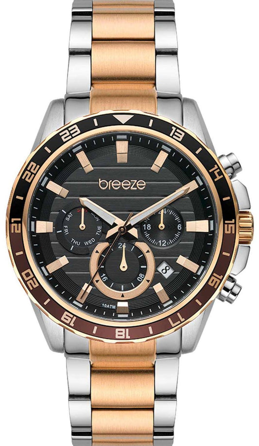 BREEZE 712462.4 Chronium Dual Time Two Tone Stainless Steel Bracelet