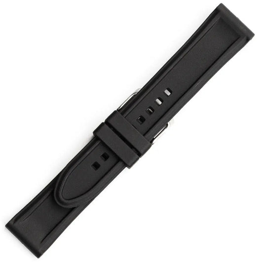 Hirsch 09180-92050 Ayrton Black Leather-Rubber Strap
