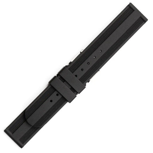 Hirsch 09180-92050 Ayrton Black Leather-Rubber Strap