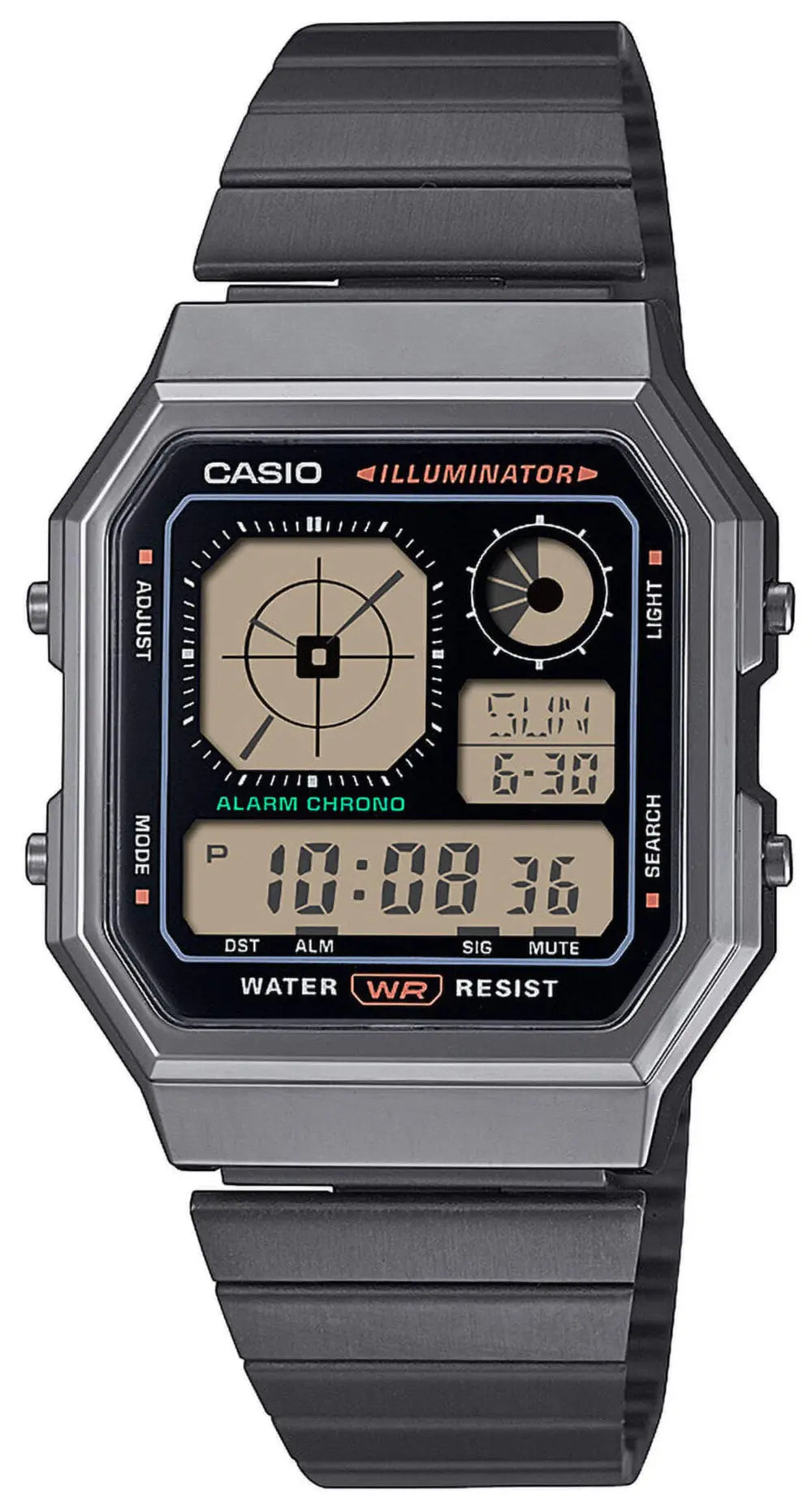 CASIO A-130WEGG-1AEF Vintage Digital Black Stainless Steel Bracelet