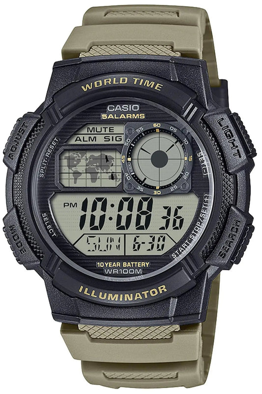 Casio AE-1000W-5AVEF Digital Beige Rubber Strap