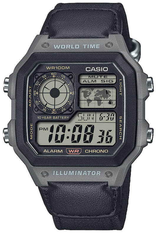 Casio AE-1200WHUB-8AVEF Digital Black Leather Strap