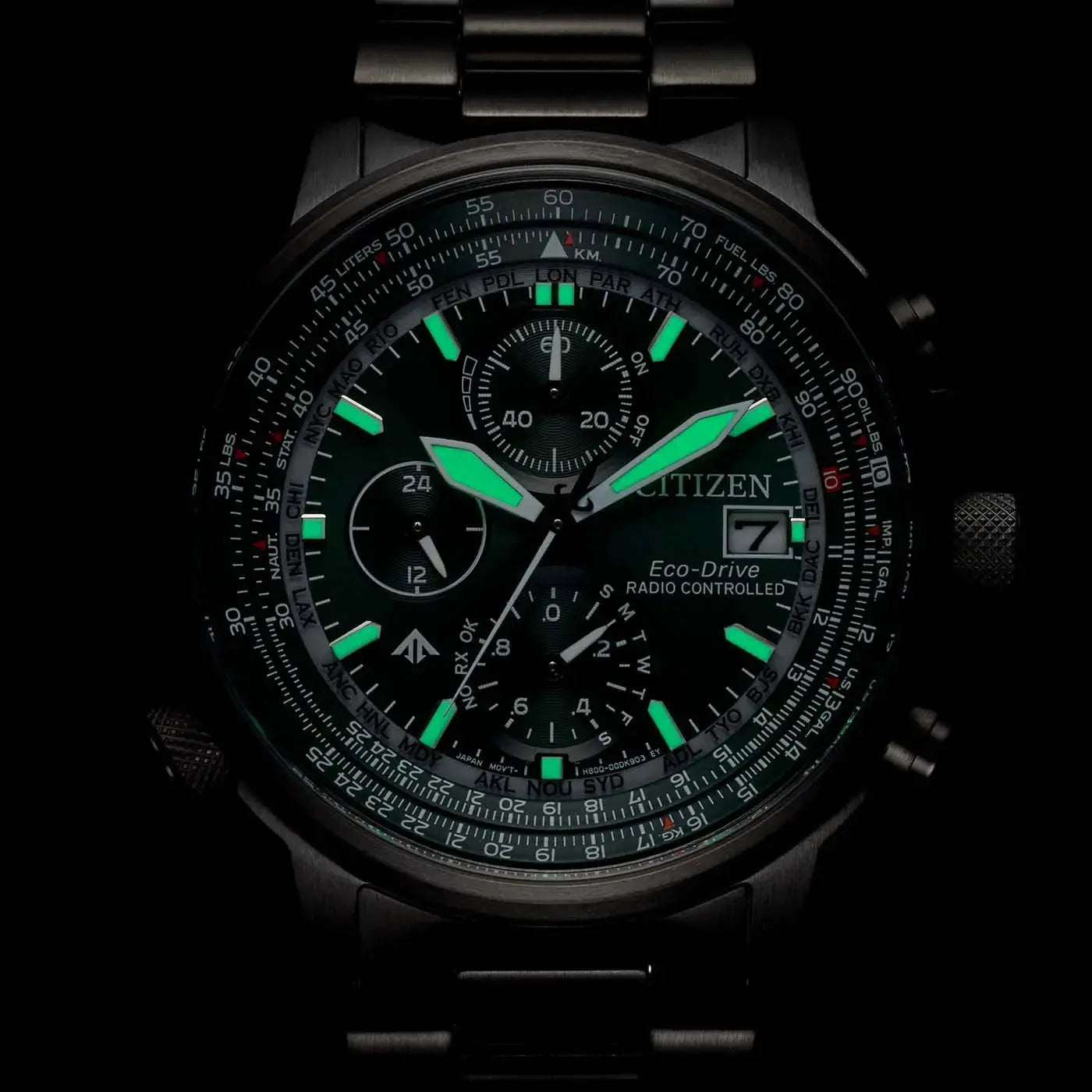 Citizen AT8300-58W Promaster Sky EcoDrive Chronograph Radiocontrolled Black Stainless Steel Bracelet Citizen