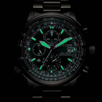 Citizen AT8300-58W Promaster Sky EcoDrive Chronograph Radiocontrolled Black Stainless Steel Bracelet Citizen