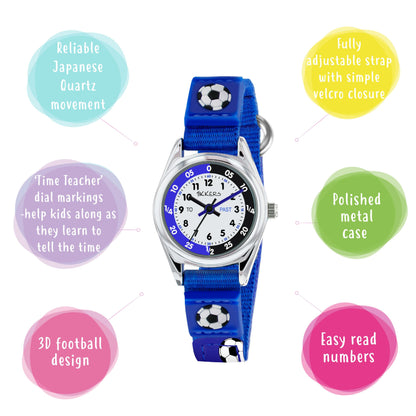 Tikkers ATK1090 Kids Football Gift Set Blue Fabric Strap