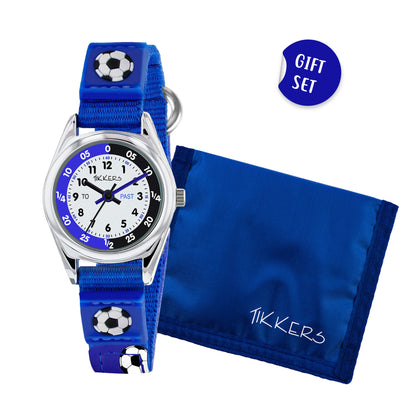 Tikkers ATK1090 Kids Football Gift Set Blue Fabric Strap