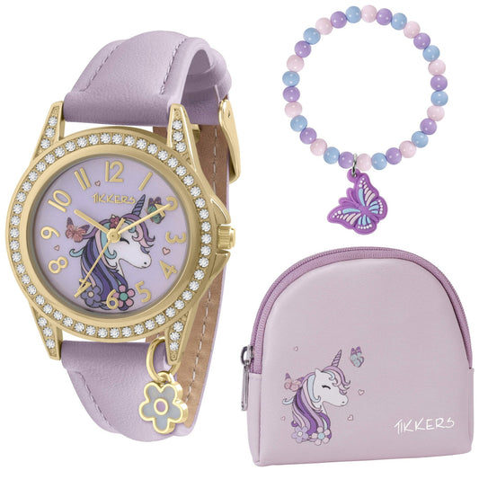 Tikkers ATK1106 Kids Unicorn Gift Set Purple Leather Strap