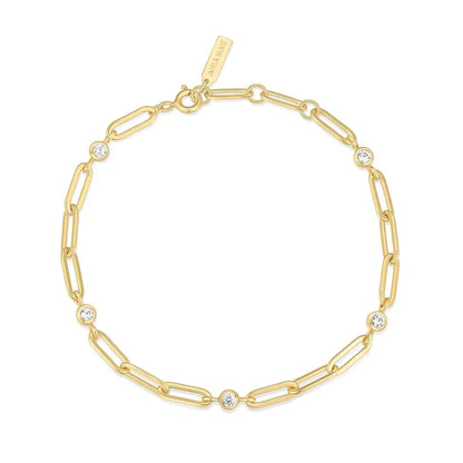 Ania Haie B069-01G Βραχιόλι Bezel Station Paper Clip Chain από Επιχρυσωμένο Ασήμι