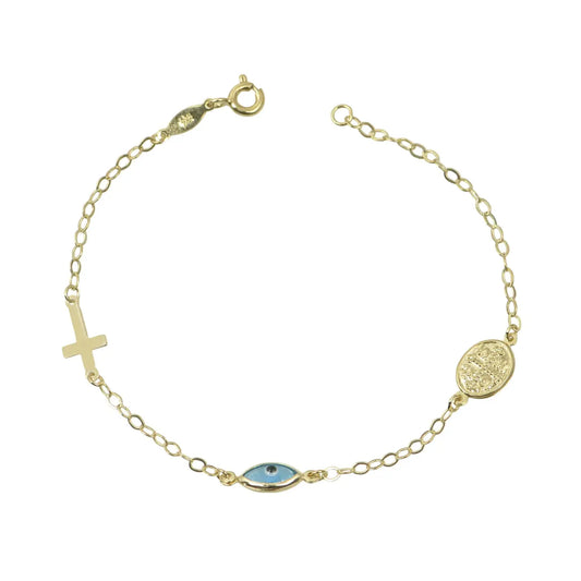 Βραχιόλι BC163G με Σταυρό Ματάκι και Κωνσταντινάτο από Επιχρυσωμένο Ασήμι