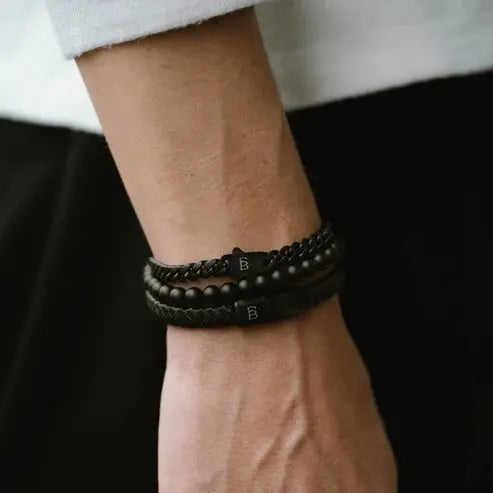 Steel & Barnett BEB-003M-M Ανδρικό Βραχιόλι Riley Black Edition Από Ατσάλι και Δέρμα