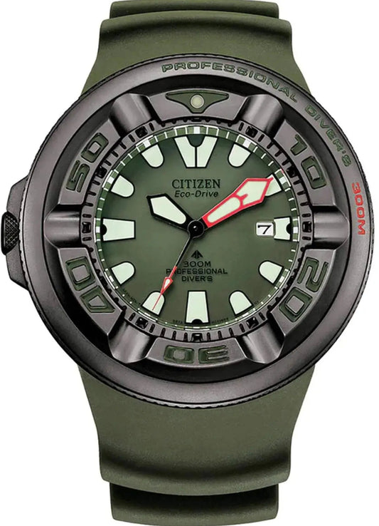 Citizen BJ8057-17X Eco-Drive Professional Diver Green Rubber Strap