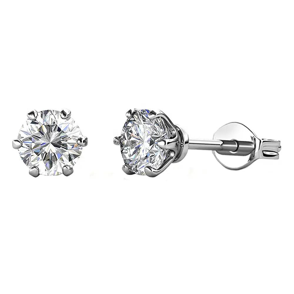 BRIZZLING BME005 Σκουλαρίκια από Επιπλατινωμένο Ασήμι με Διαμάντι Μοϊσανίτη