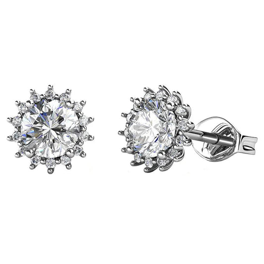 BRIZZLING BME008 Σκουλαρίκια από Επιπλατινωμένο Ασήμι με Διαμάντι Μοϊσανίτη