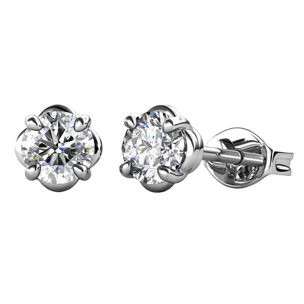 BRIZZLING BME014 Σκουλαρίκια από Επιπλατινωμένο Ασήμι με Διαμάντι Μοϊσανίτη