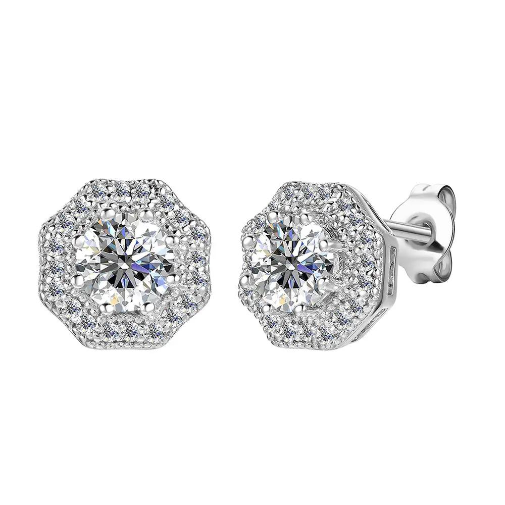 BRIZZLING BME062 Σκουλαρίκια από Επιπλατινωμένο Ασήμι με Διαμάντι Μοϊσανίτη