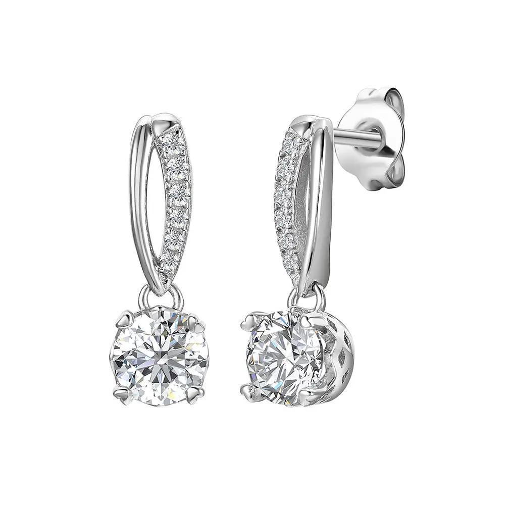 BRIZZLING BME065 Σκουλαρίκια από Επιπλατινωμένο Ασήμι με Διαμάντι Μοϊσανίτη