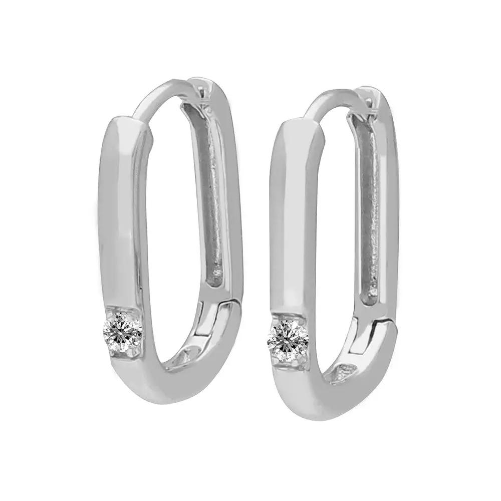 BRIZZLING BME084 Σκουλαρίκια Κρίκοι από Επιπλατινωμένο Ασήμι με Διαμάντι Μοϊσανίτη